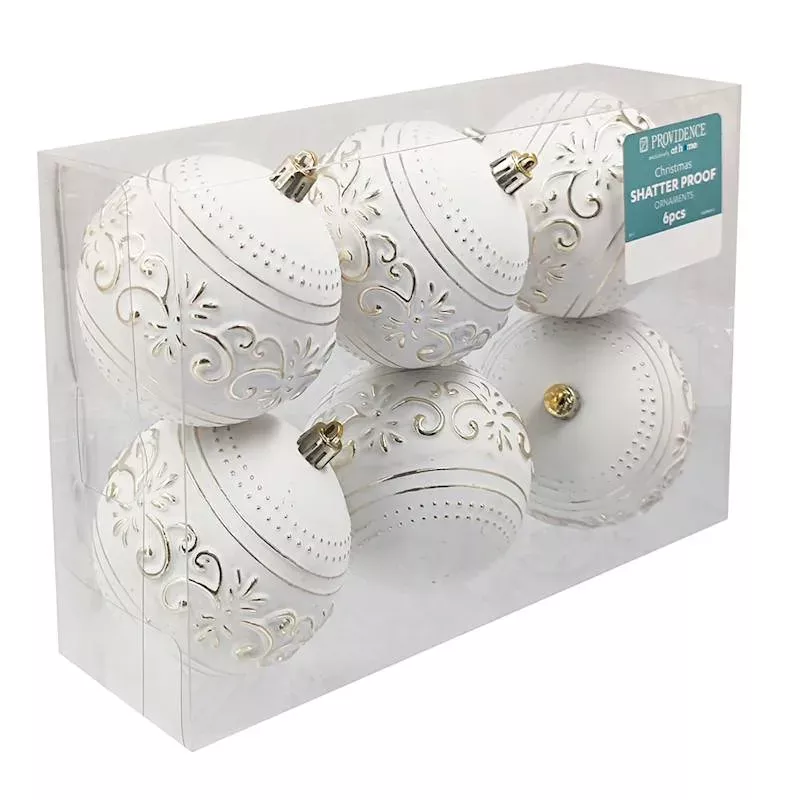 Gold 6-Count Shiny Gold & White Shatterproof Ball Ornaments, 3.1"