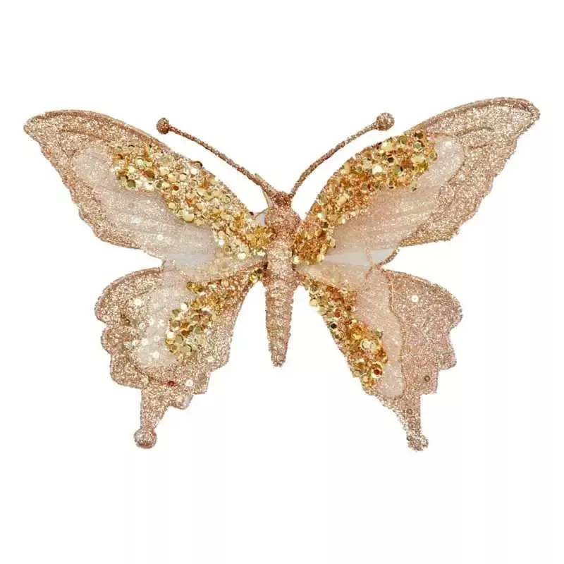Gold Glittered Butterfly Clip Ornament, 6.7"