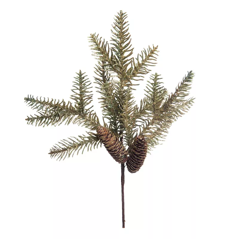 Gold Glittered Pinecone & Pine Ornament Pick, 16"