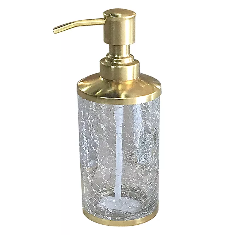 Gold Metal Glass Soap Dispenser, 8"