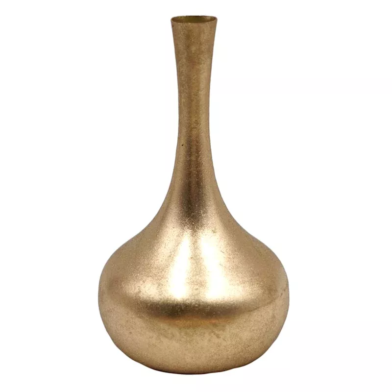 Gold Metal Long Neck Vase, 9"