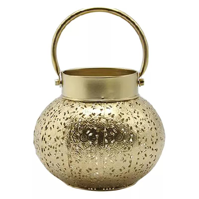 Gold Metal Punch Lantern, 6"