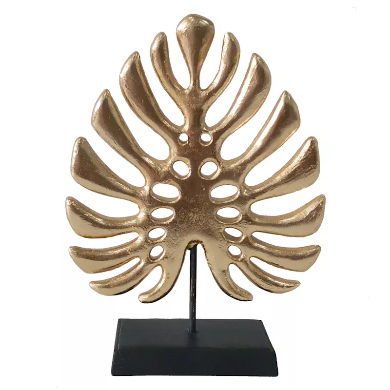 Gold Palm Frond Leaf Figurine, 10.5"
