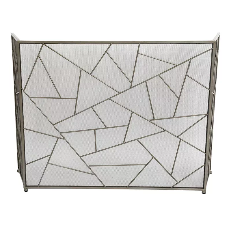Gold Patterned Trifold Fireplace Screen, 31.5"