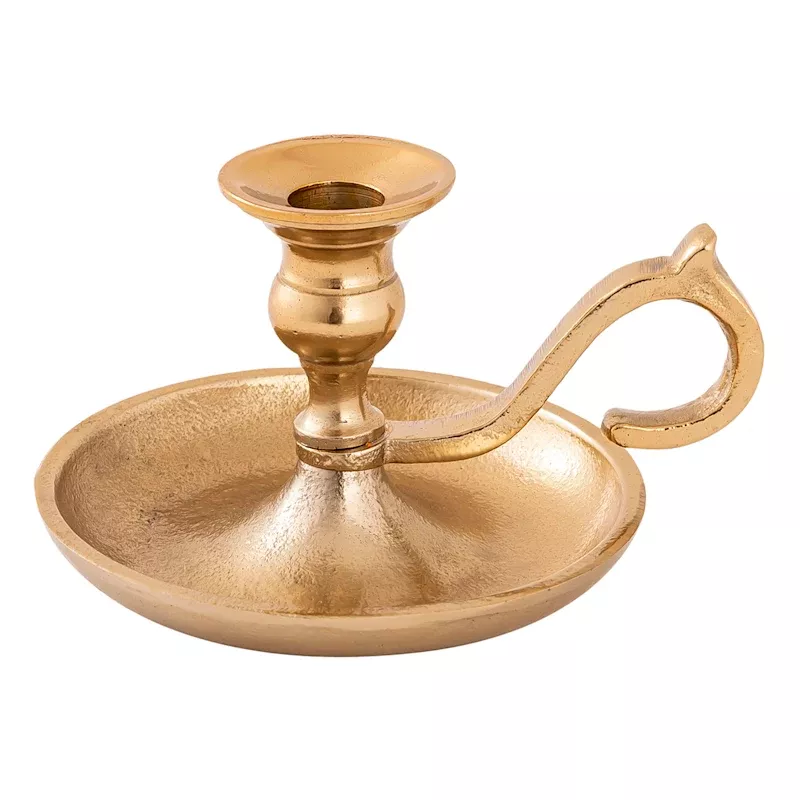 Gold Taper Candle Holder with Handle, 3.5"