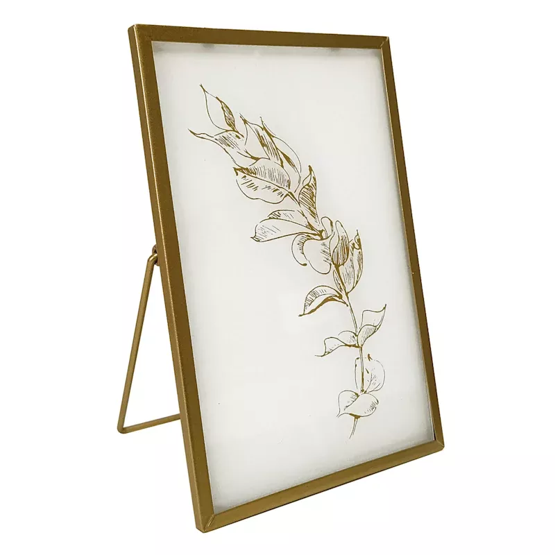 Gold Wildflower Etched Glass Frame, 5x8