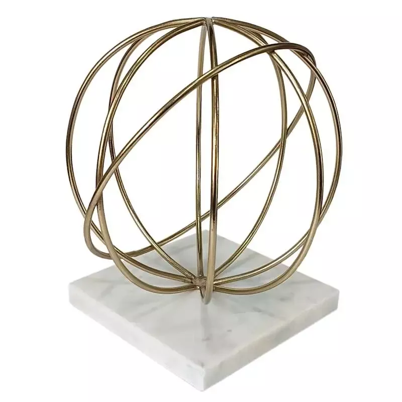 Gold Wire Orb Pedestal with Marble Base, 7.5"
