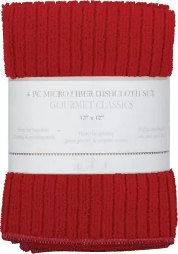Gourmet Classics 02687RD Microfiber Dish Cloth 12" x 12", Red, Set of 4