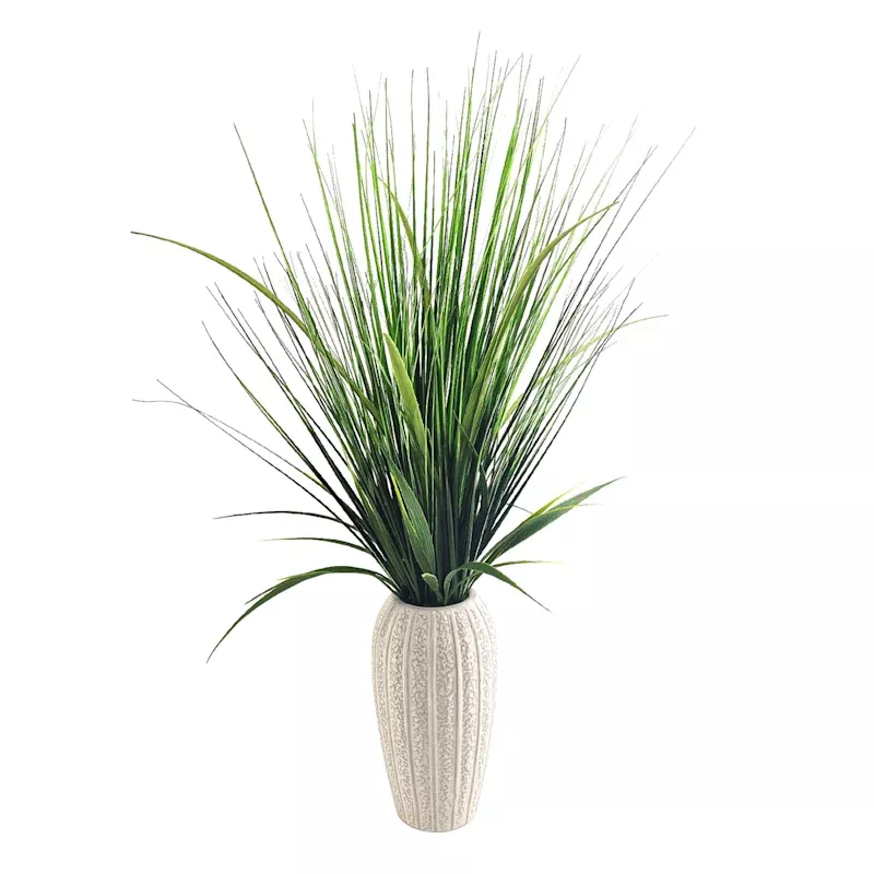 Grass Plant with White Ceramic Planter, 26"
