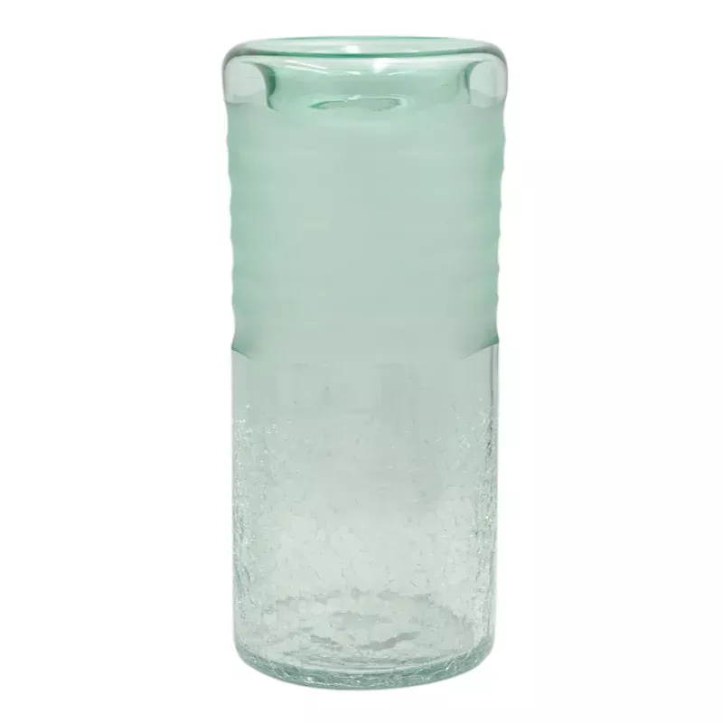 Green Carved Recycled Glass Vase, 12"