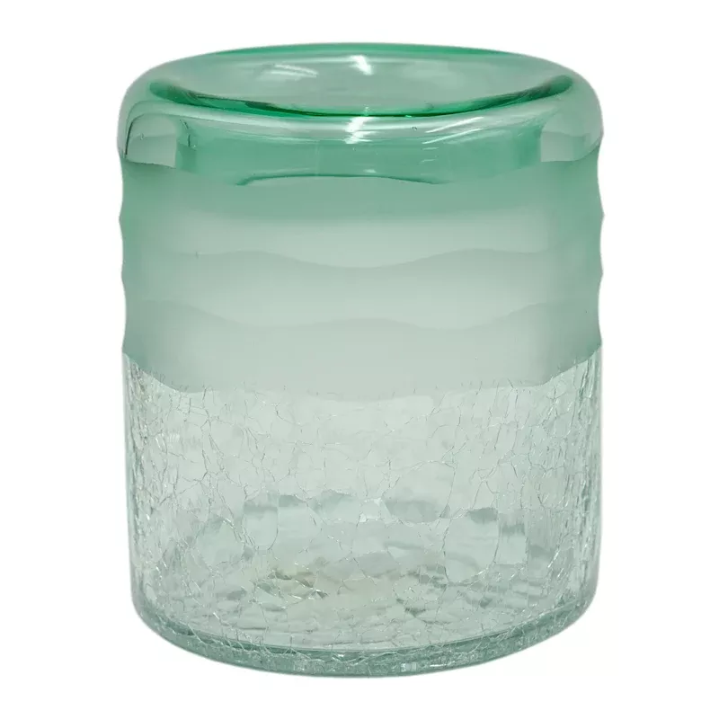 Green Carved Recycled Glass Vase, 6"