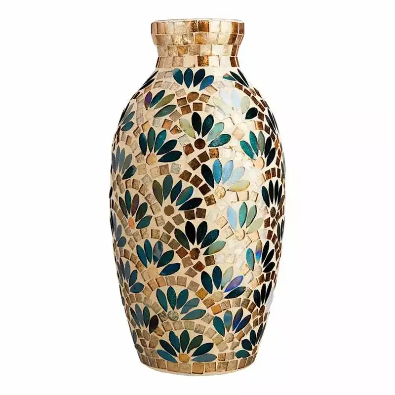 Green Fan Mosaic Vase, 12"