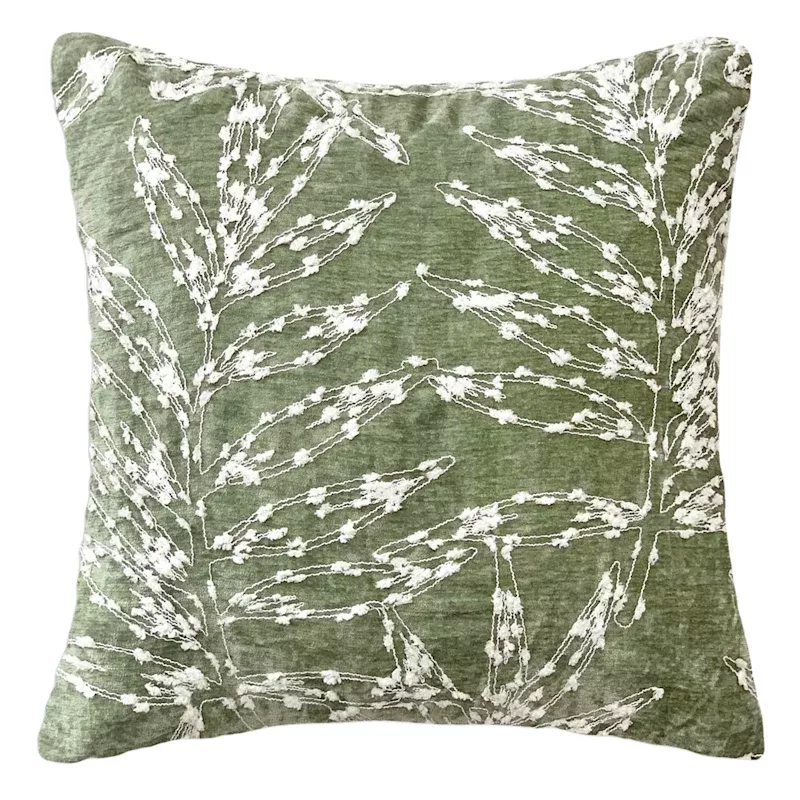 Green Firefly Floral Embroidered Throw Pillow, 18"