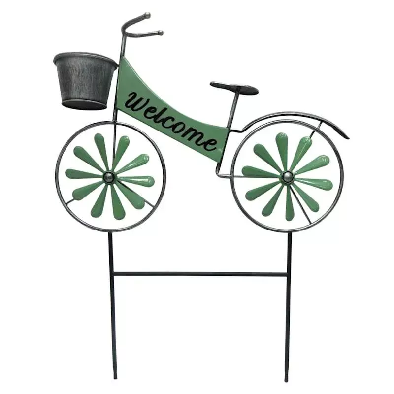 Green Metal Bicycle Yard Stake, 28"