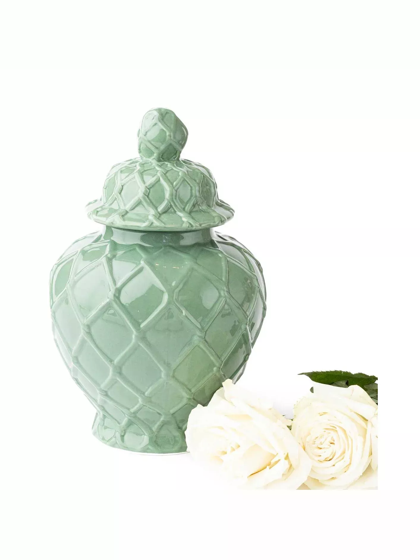 Green Textured Ginger Jar - Large