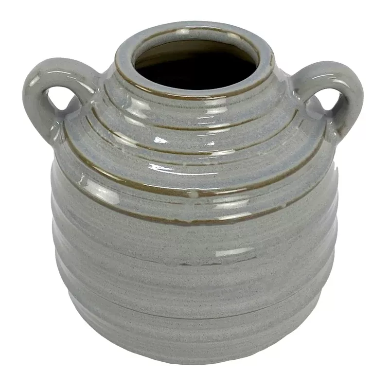 Grey Ceramic Vase with Handles, 6"