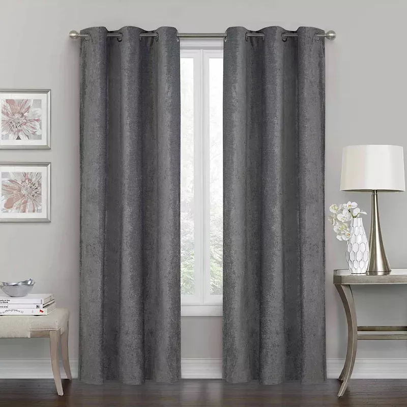 Grey Chenille Blackout Grommet Curtain Panel, 84"
