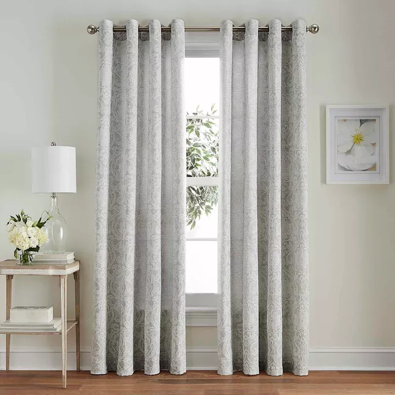 Grey Medallion Jacquard Light Filtering Grommet Curtain Panel, 84"