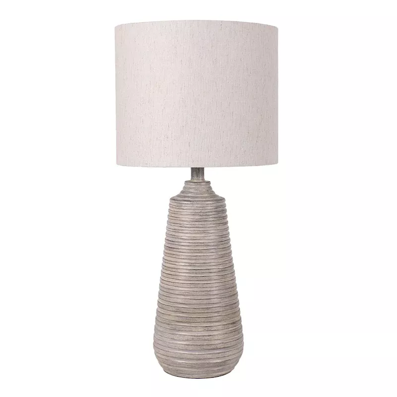 Grey Ribbed Distressed Table Lamp with Shade, 25"