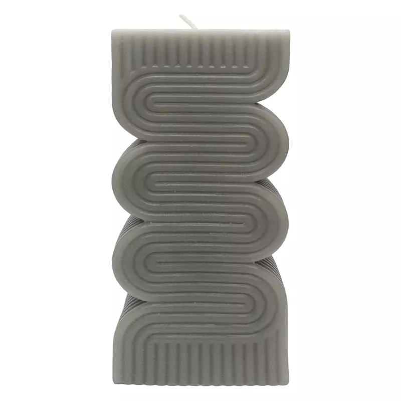 Grey Unscented Modern Wavy Pillar Candle, 3x8