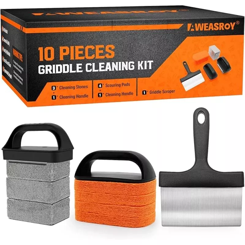 Griddle Cleaning Kit for Blackstone, Flat Top Grill Cleaning Kit with Grill Stone, Griddle Scraper & Griddle Brush Easy to Remove Stain