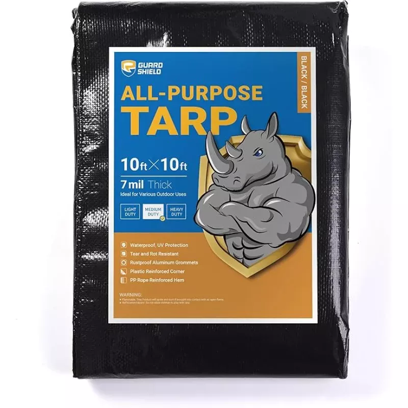 GUARD SHIELD Black Tarp Waterproof 10×10 Feet Medium Duty All Purpose Poly Tarps Cover 7mil