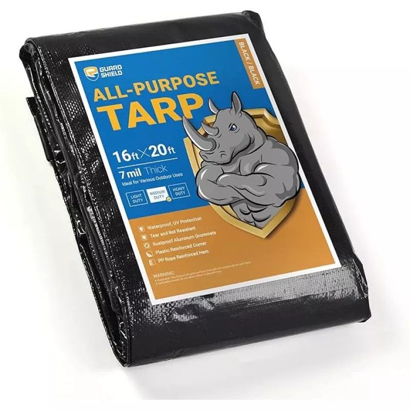 GUARD SHIELD Black Tarp Waterproof 16×20 Feet Medium Duty All Purpose Poly Tarps Cover 7mil