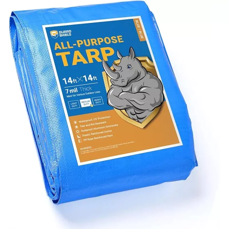 GUARD SHIELD Blue Tarp Waterproof 14×14 Feet Medium Duty All Purpose Poly Tarps Cover 7mil