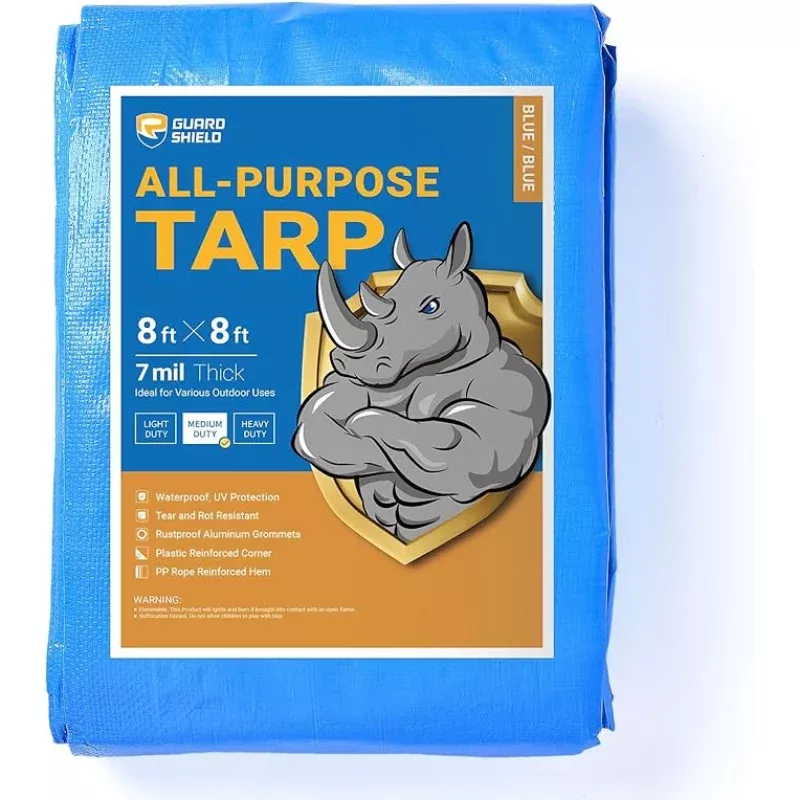GUARD SHIELD Blue Tarp Waterproof 8×8 Feet Medium Duty All Purpose Poly Tarps Cover 7mil