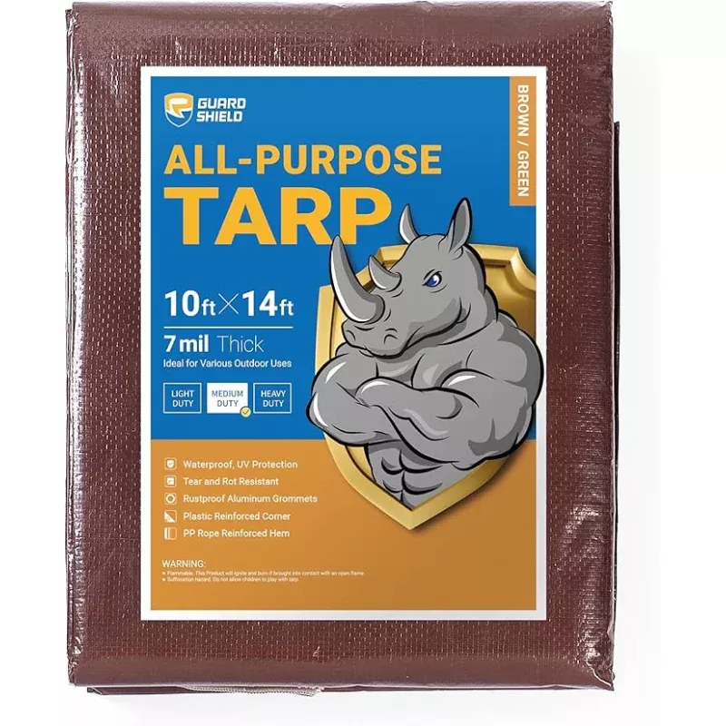 GUARD SHIELD Brown/Green Tarp 10×14 Feet Medium Duty Outdoor Waterproof Multi Purpose Poly Tarps Cover 7mil (2-Pack)