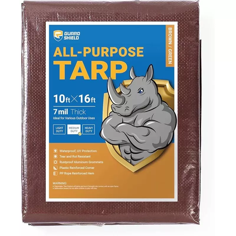GUARD SHIELD Brown/Green Tarp 10×16 Feet Medium Duty Outdoor Waterproof Multi Purpose Poly Tarps Cover 7mil (2-Pack)