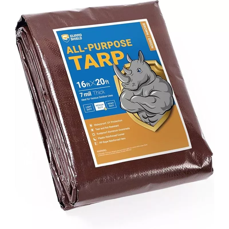 GUARD SHIELD Brown/Green Tarp 16×20 Feet Medium Duty Outdoor Waterproof Multi Purpose Poly Tarps Cover 7mil