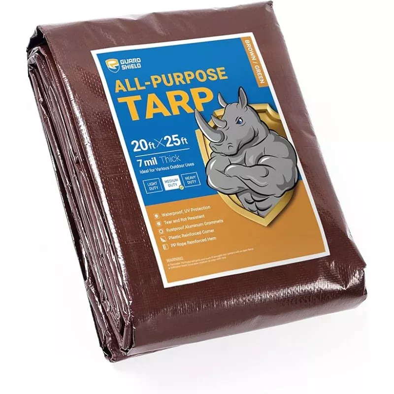 GUARD SHIELD Brown/Green Tarp 20×20 Feet Medium Duty Outdoor Waterproof Multi Purpose Poly Tarps Cover 7mil
