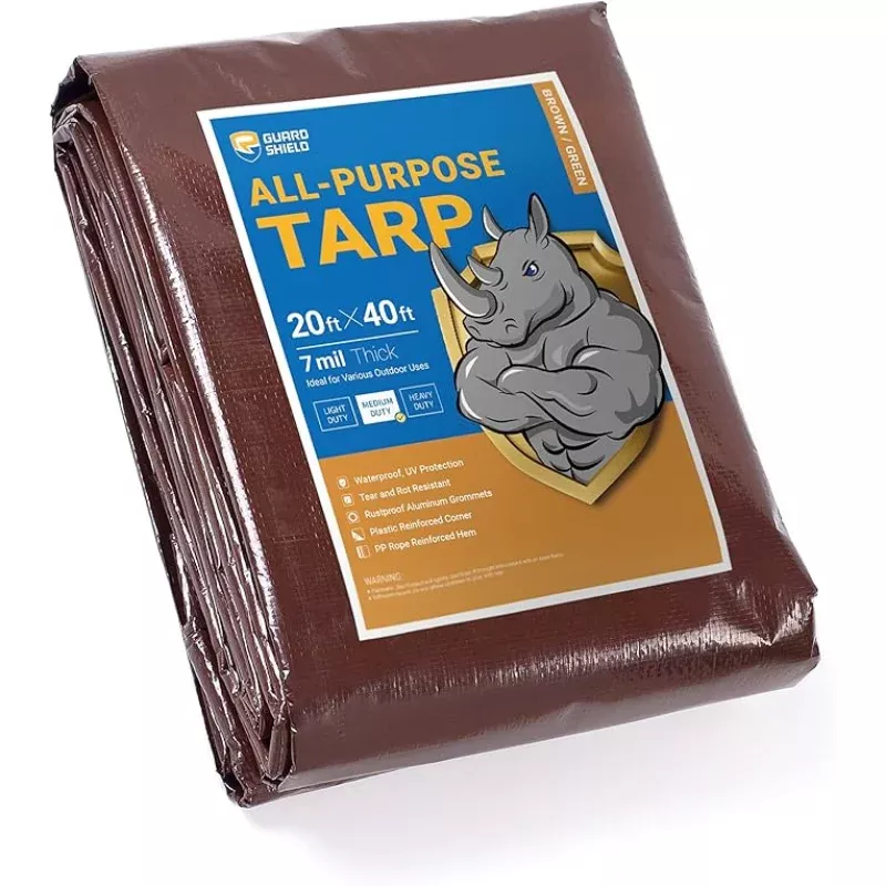 GUARD SHIELD Brown/Green Tarp 20×40 Feet Medium Duty Outdoor Waterproof Multi Purpose Poly Tarps Cover 7mil