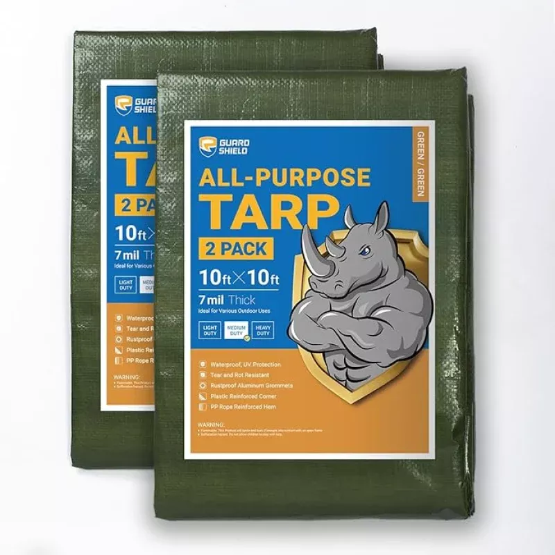 GUARD SHIELD Green Tarp Waterproof 10×10 Feet Medium Duty All Purpose Poly Tarps Cover 7mil