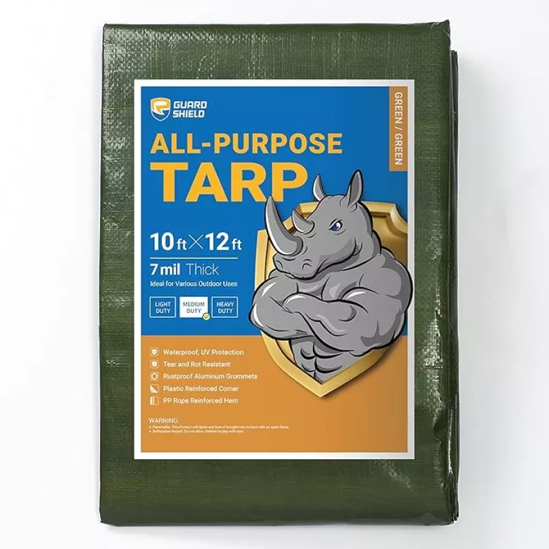 GUARD SHIELD Green Tarp Waterproof 10×12 Feet Medium Duty All Purpose Poly Tarps Cover 7mil