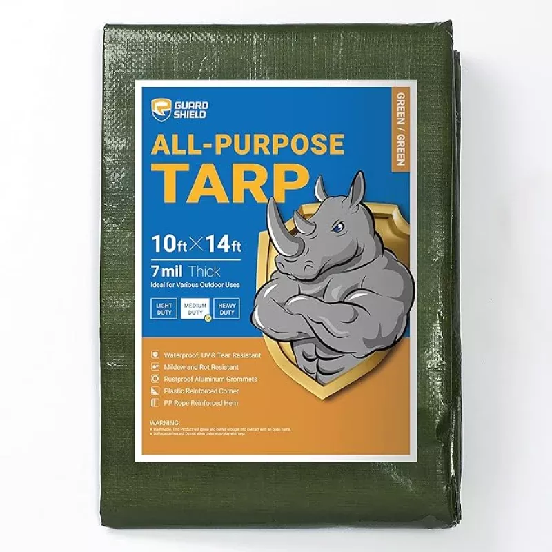 GUARD SHIELD Green Tarp Waterproof 10×14 Feet Medium Duty All Purpose Poly Tarps Cover 7mil