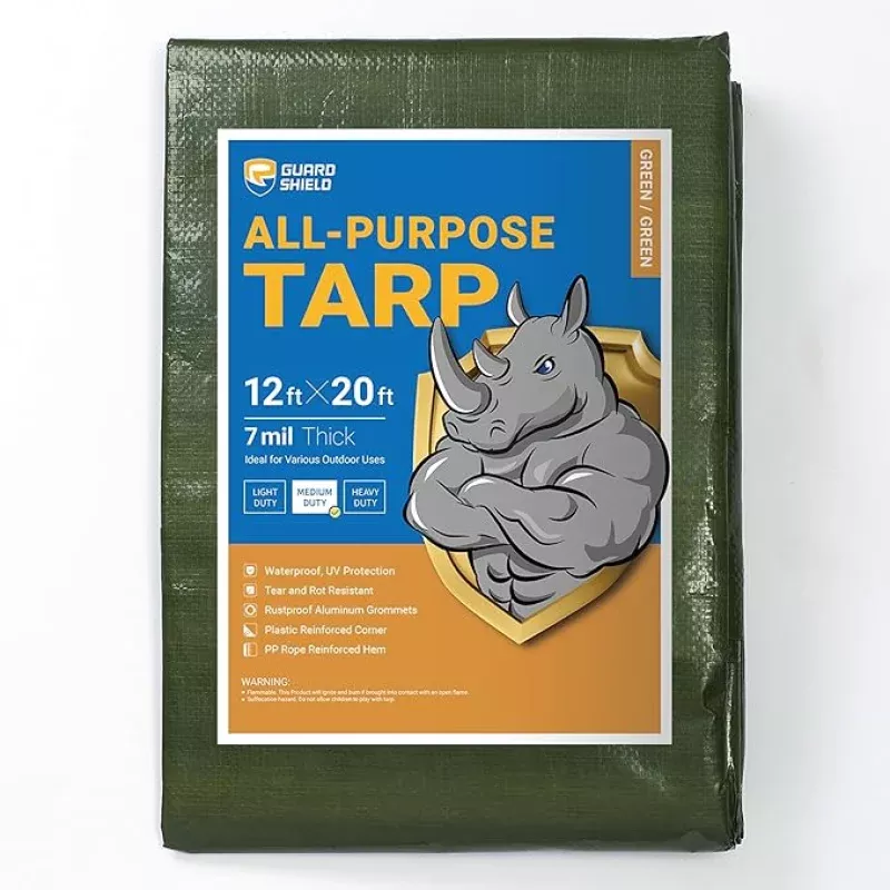 GUARD SHIELD Green Tarp Waterproof 12×20 Feet Medium Duty All Purpose Poly Tarps Cover 7mil (2-Pack)
