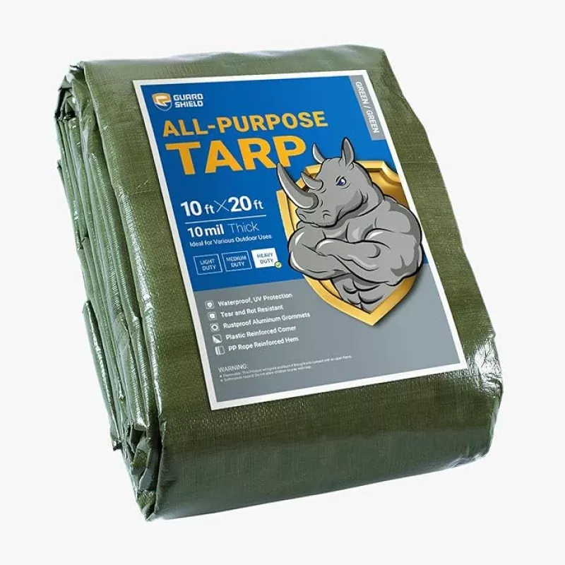 GUARD SHIELD Heavy Duty Tarp 10×20 Feet Green Multi Purpose Thick Waterproof Poly Tarp Cover 10mil