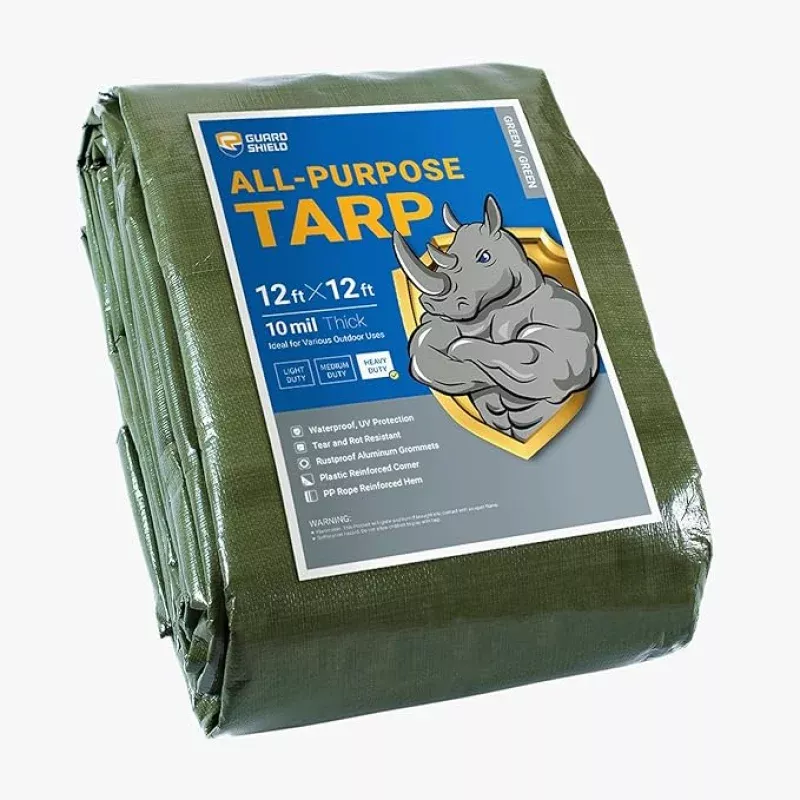GUARD SHIELD Heavy Duty Tarp 12×12 Feet Green Multi Purpose Thick Waterproof Poly Tarp Cover 10mil