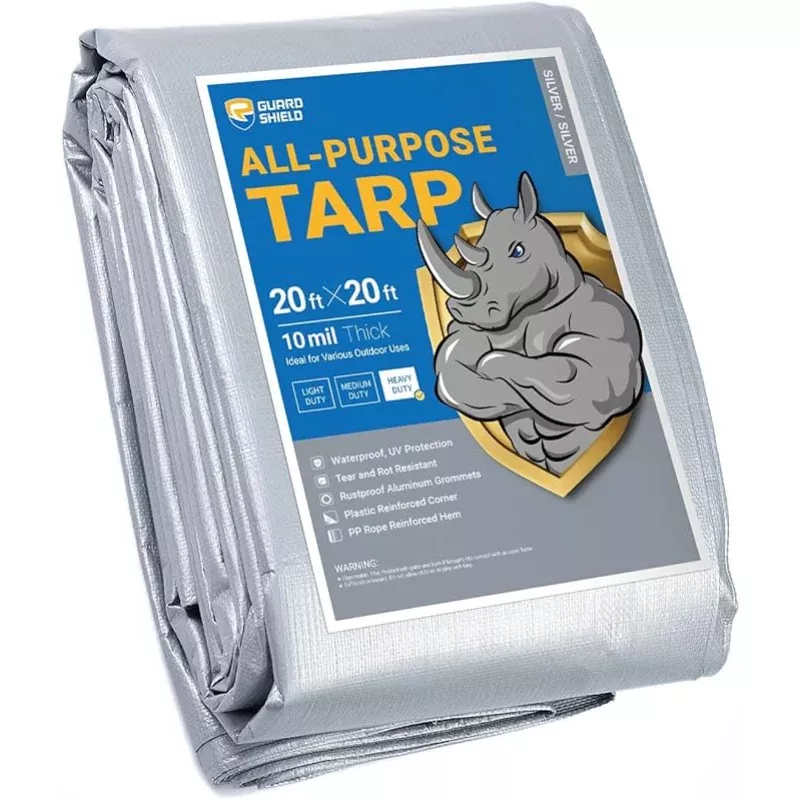 GUARD SHIELD Heavy Duty Tarp 20×20 Feet Silver Multi Purpose Thick Waterproof Poly Tarp Cover 10mil