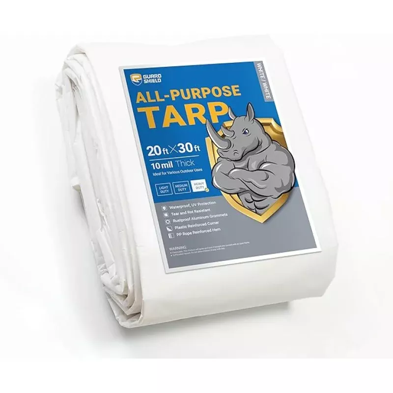 GUARD SHIELD Heavy Duty Tarp 20×30 Feet White Multi Purpose Thick Waterproof Poly Tarp Cover 10mil