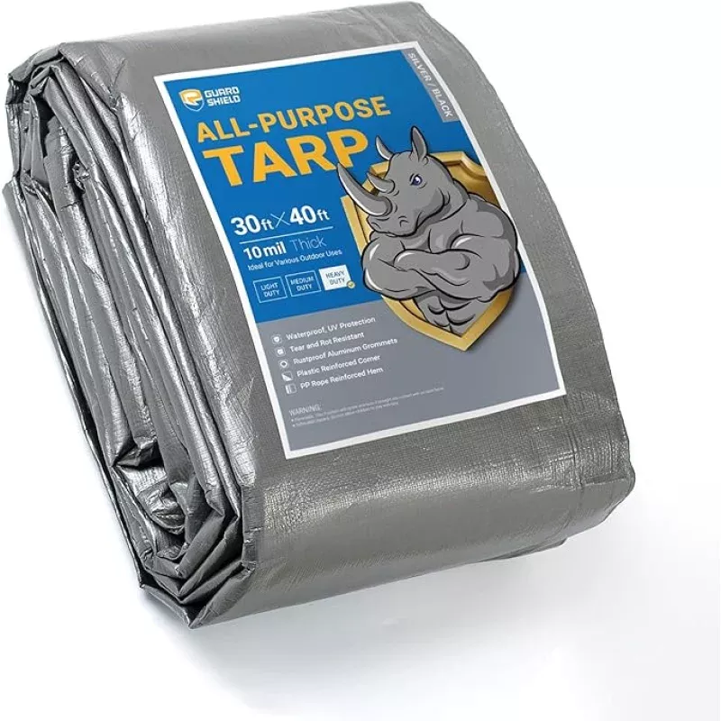 GUARD SHIELD Heavy Duty Tarp 30×40 Feet Silver/Black Multi Purpose Thick Waterproof Poly Tarp Cover 10mil
