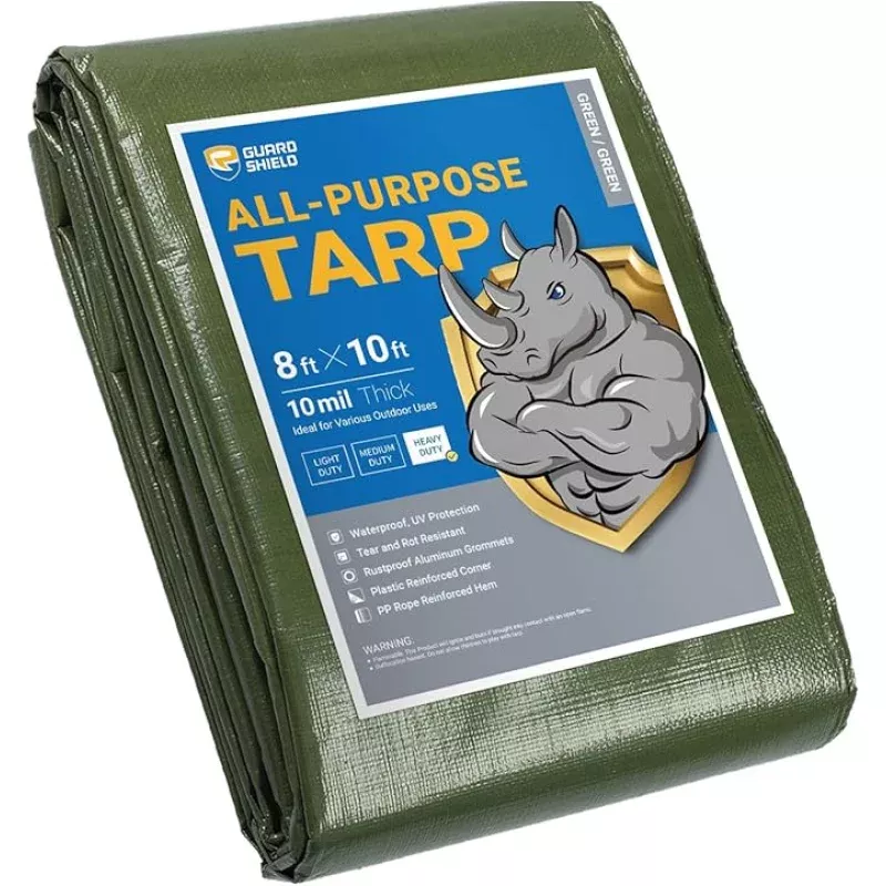 GUARD SHIELD Heavy Duty Tarp 8×10 Feet Green Multi Purpose Thick Waterproof Poly Tarp Cover 10mil