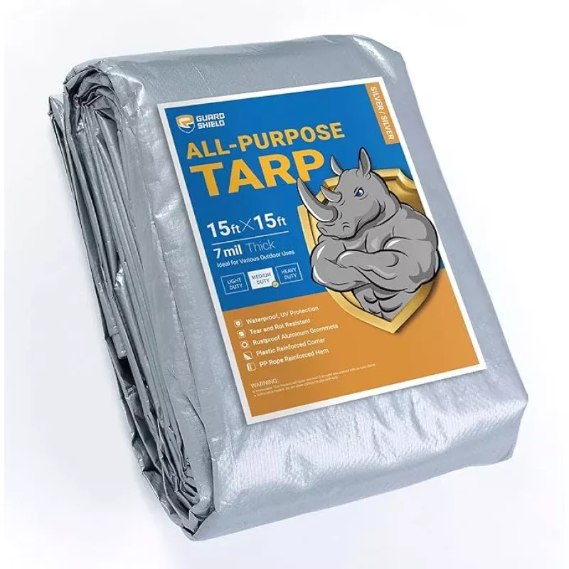 GUARD SHIELD Silver Tarp Waterproof 15×15 Feet Medium Duty All Purpose Poly Tarps Cover 7mil