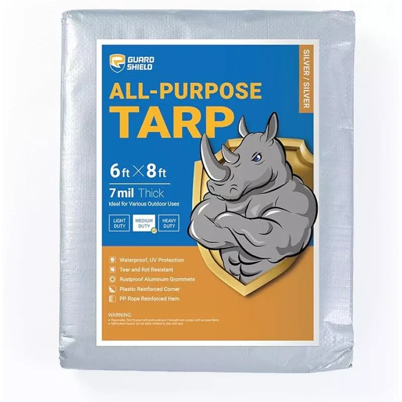 GUARD SHIELD Silver Tarp Waterproof 6×8 Feet Medium Duty All Purpose Poly Tarps Cover 7mil