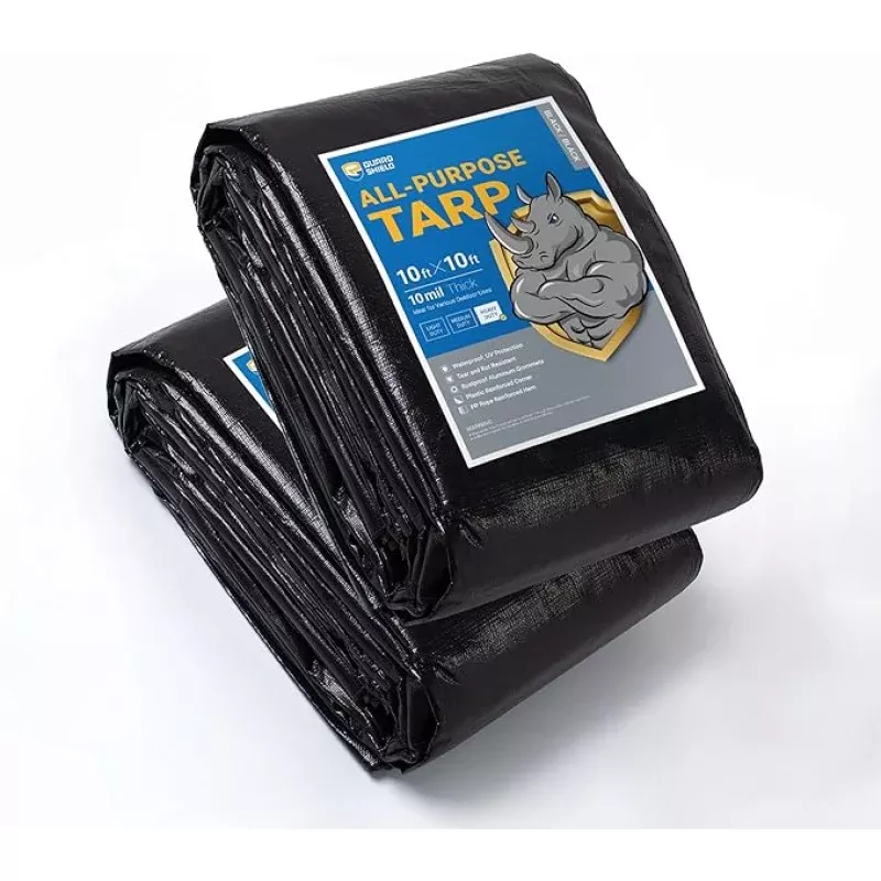 GUARD SHIELD Tarps Heavy Duty Waterproof 10×10 Feet Black Poly Tarp Cover Square Outdoor Thick UV Resistant Tarpaulin with Grommets 10mil