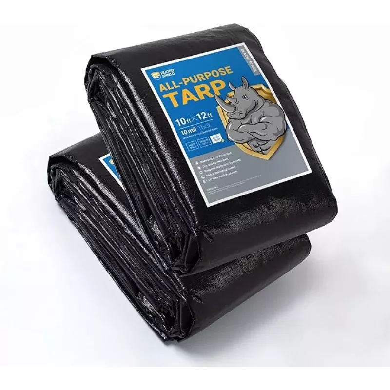 GUARD SHIELD Tarps Heavy Duty Waterproof 10×12 Feet Black Poly Tarp Cover Outdoor Thick UV Resistant Tarpaulin with Grommets 10mil