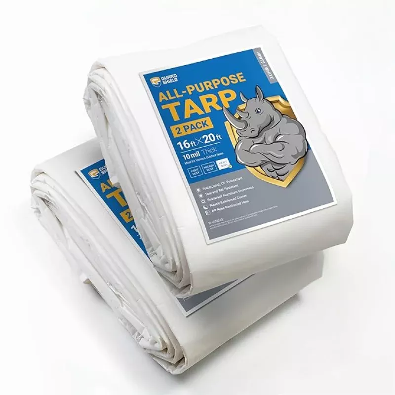 GUARD SHIELD Tarps Heavy Duty Waterproof 16×20 Feet White Poly Tarp Cover Outdoor Thick UV Resistant Tarpaulin with Grommets 10mil (2-Pack)