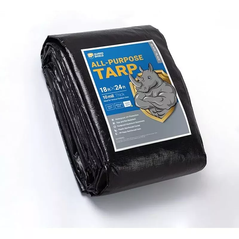 GUARD SHIELD Tarps Heavy Duty Waterproof 18×24 Feet Black Poly Tarp Cover Square Outdoor Thick UV Resistant Tarpaulin with Grommets 10mil